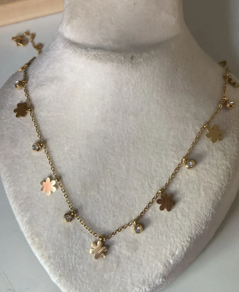 Floral studded charms necklace
